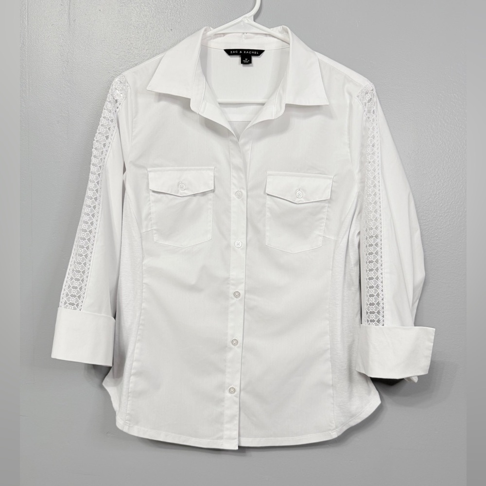 #5)  Zac & Rachel lace trim sleeve Classic White shirt